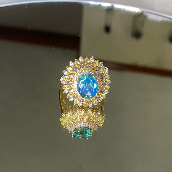 Brand NWT Peacock Quartz, Multi Gemstone Dahlia Floral Ring 4.15 ctw size 7 - Picture 7 of 7